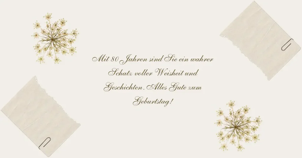  Elegante Geburtstagskarte mit Blumendekor und Glückwünsche zum 80. Geburtstag.